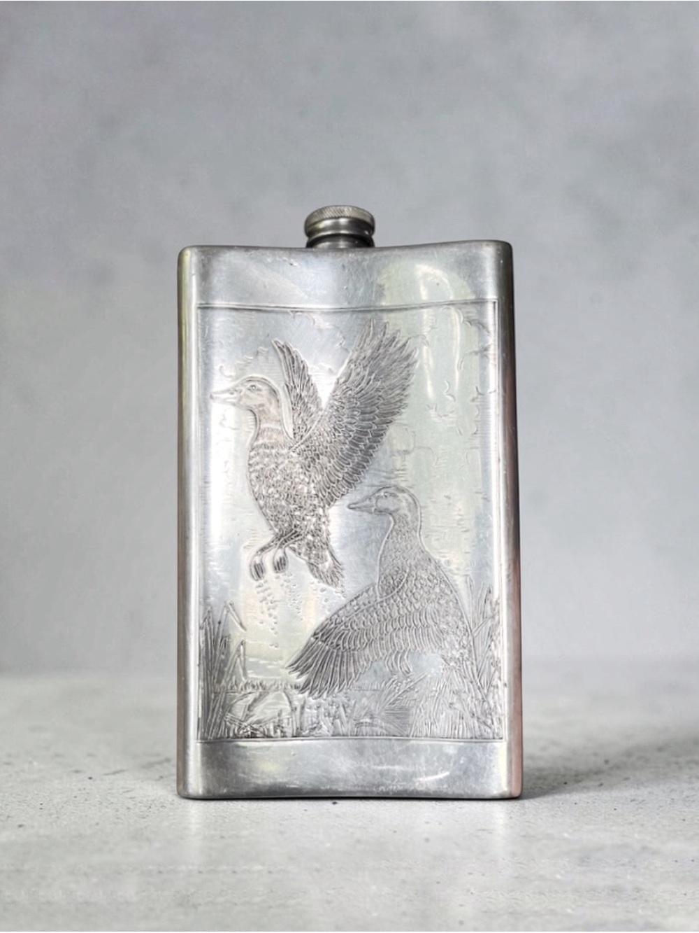RARE Sheffield Rose English Pewter Tall Hip Flask